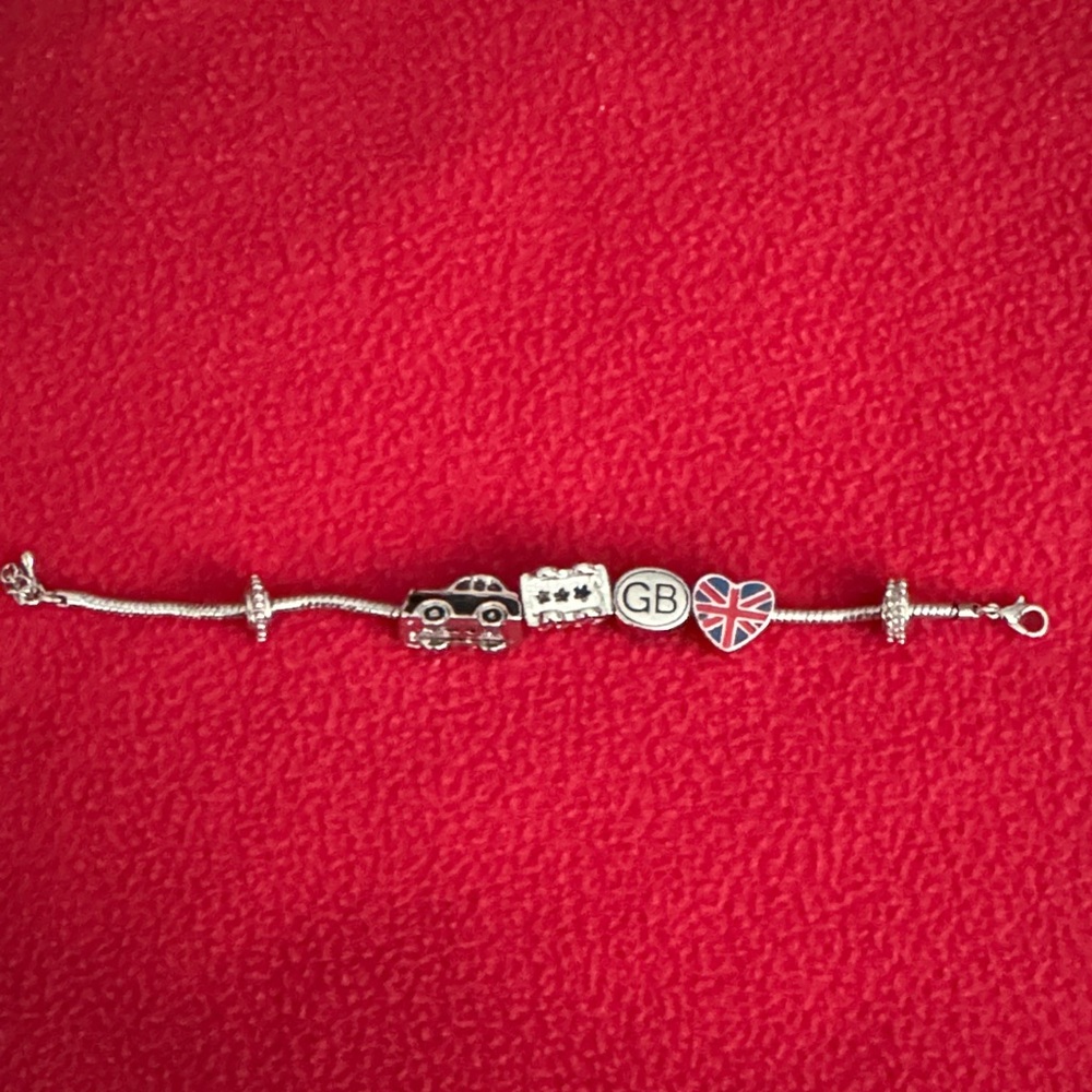 Silver Charm Bracelet with UK Heart & Taxi Charms
